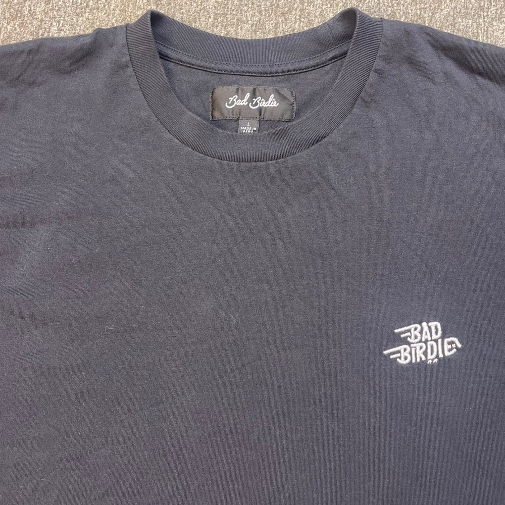 Bad Birdie Mens Black Embroidered Logo Graphic Tee T-Shirt Large